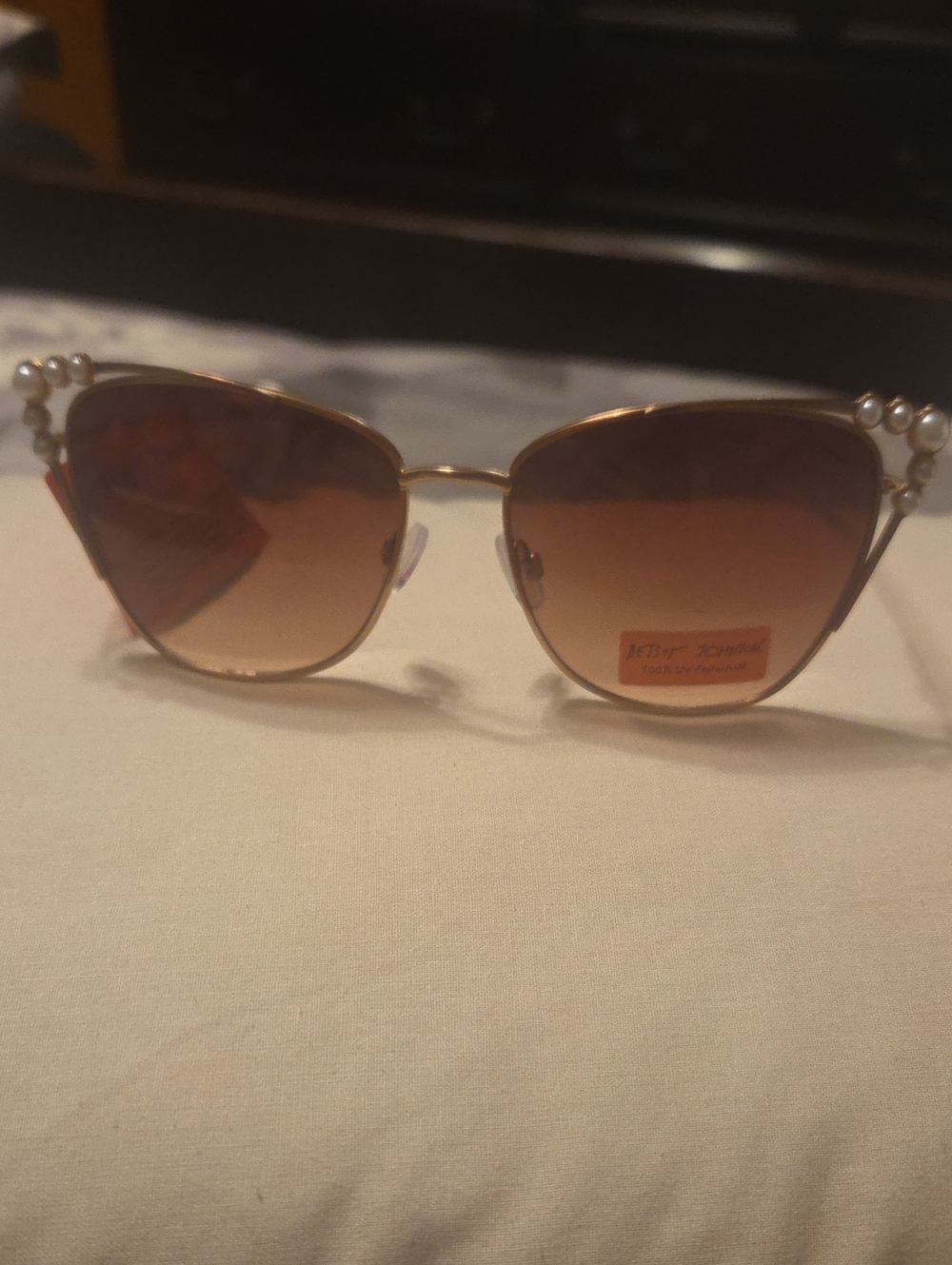 Pearl-Embellished Brown Gradient Women's Sunglasses